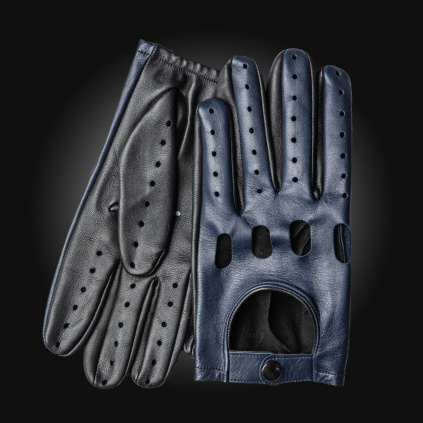 Moderní pánské kožené rukavice na řízení s gumou v zápěstí - Šedo-černá - BOHEMIA GLOVES