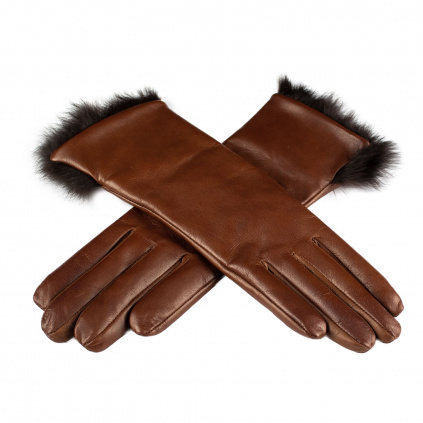 Dámské rukavice s hnědou králičí kožešinou - Hnědá - BOHEMIA GLOVES