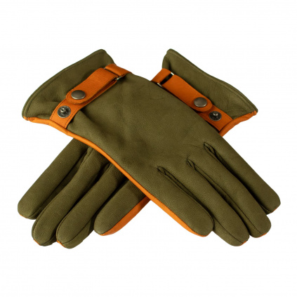 Odolné pánské rukavice z teletiny s kašmírem - Khaki-oranžová - BOHEMIA GLOVES