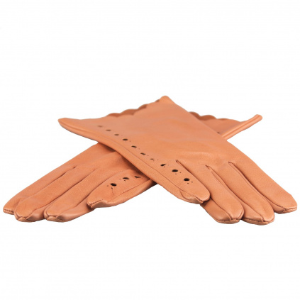 Dámské kožené rukavice se zajímavým okrajem - Oranžová - BOHEMIA GLOVES