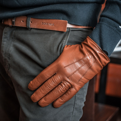 Elegantní pánské rukavice s kašmírem - Hnědá - BOHEMIA GLOVES
