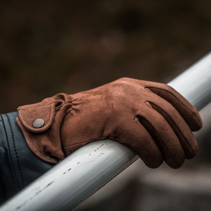 Pánské rukavice z broušené kůže s kašmírem - Hnědá - BOHEMIA GLOVES