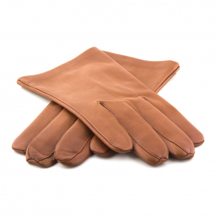 Krátké pánské kožené rukavice bez ozdoby - Koňak - BOHEMIA GLOVES