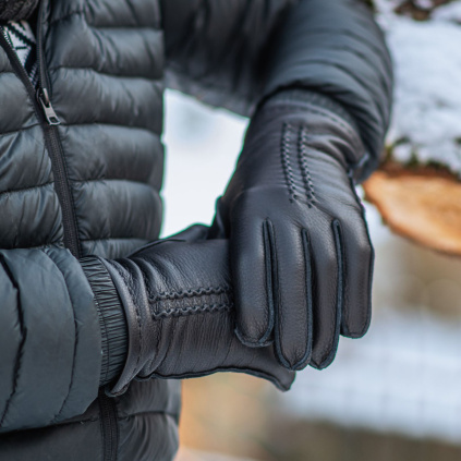 Pánské kožené rukavice z amerického jelena s kašmírem - Koňak - BOHEMIA GLOVES