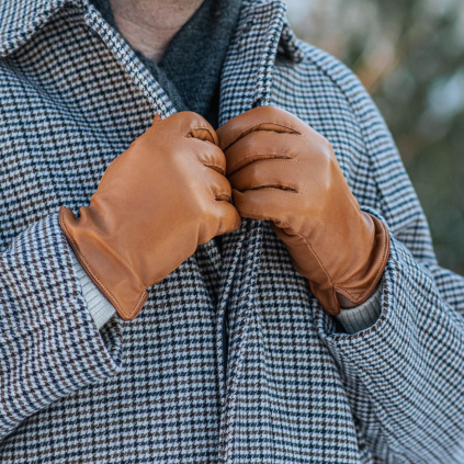 Pánské kožené rukavice s rozparkem - Koňak - BOHEMIA GLOVES