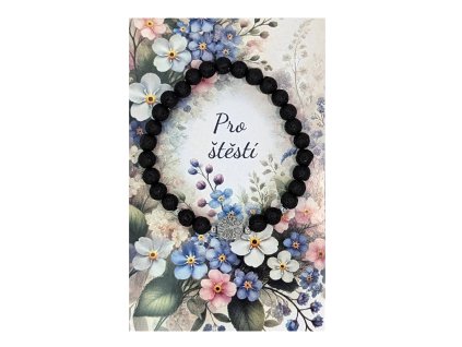 Náramek z lávových kamenů s motivem stromu života pomněnka pro štěstí