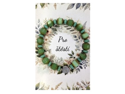 Náramek ze skleněných perel s motivem zeleného jaspisu vařín pro štěstí