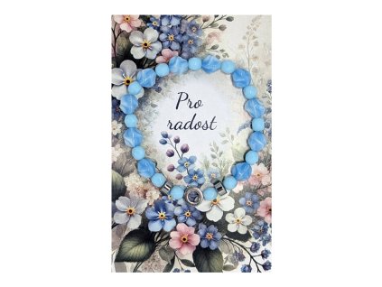 Náramek ze skleněných perel s motivem modrých kapek pomněnka pro radost