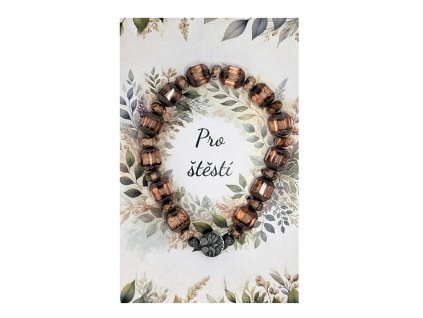 Náramek ze skleněných perel s měděným leskem vařín pro štěstí