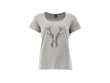 Trachten dámské triko ŠEDÉ kr.r., jelen potisk a kamínky