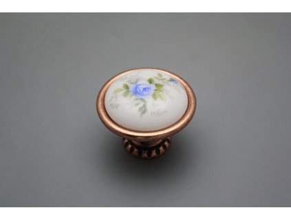 Rustikální úchytka Bohemia 40mm Světlemodré růžičky CU č. 1