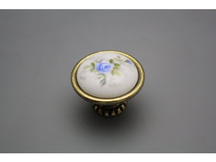 Rustikální úchytka Bohemia 40mm Světlemodré růžičky č. 1