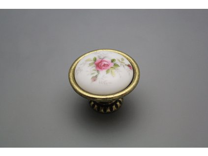 Rustikální úchytka Bohemia 40mm Růžičky růžové č. 1