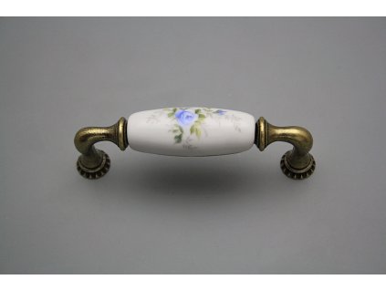 Rustikální úchytka Bohemia 96mm Světlemodré růžičky č. 1