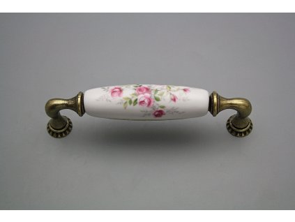 Rustikální úchytka Bohemia 128mm Růžičky růžové č. 1