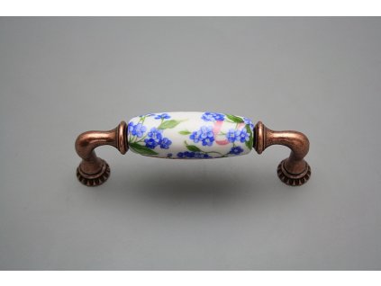 Rustikální úchytka Bohemia 96mm Pomněnky Chintz CU č. 1
