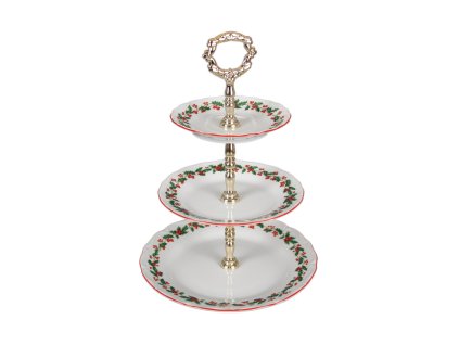 Etažér třípatrový Verona Vánoční Cesmína KCL (Barva Stříbrný)