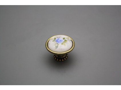 Rustikální úchytka Bohemia 35mm Světlemodré růžičky č. 1