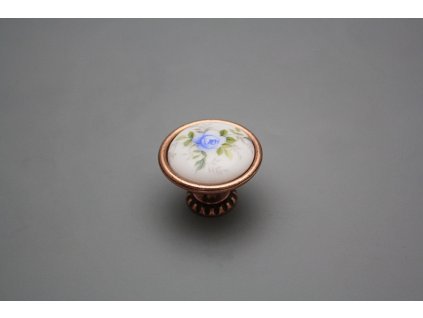 Rustikální úchytka Bohemia 35mm Světlemodré růžičky CU č. 1