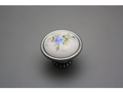 Rustikální úchytka Bohemia 40mm Světlemodré růžičky FV č. 1