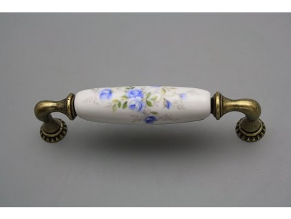 Rustikální úchytka Bohemia 128mm Světlemodré růžičky č. 1