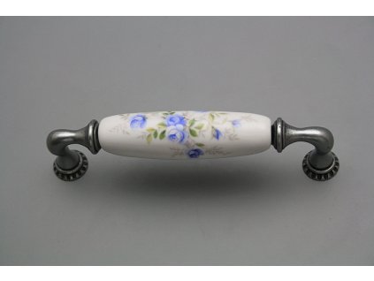 Rustikální úchytka Bohemia 128mm Světlemodré růžičky FV č. 1