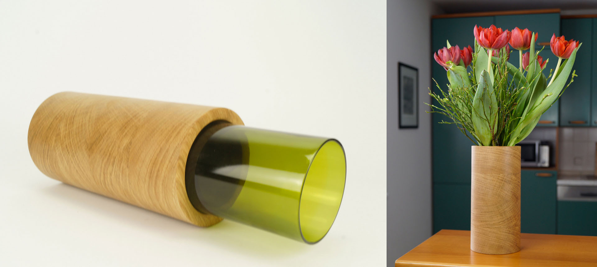 Dřevěná váza na řezané květiny z masivního dubu, ručně vyrobená na soustruhu | Bohemjan