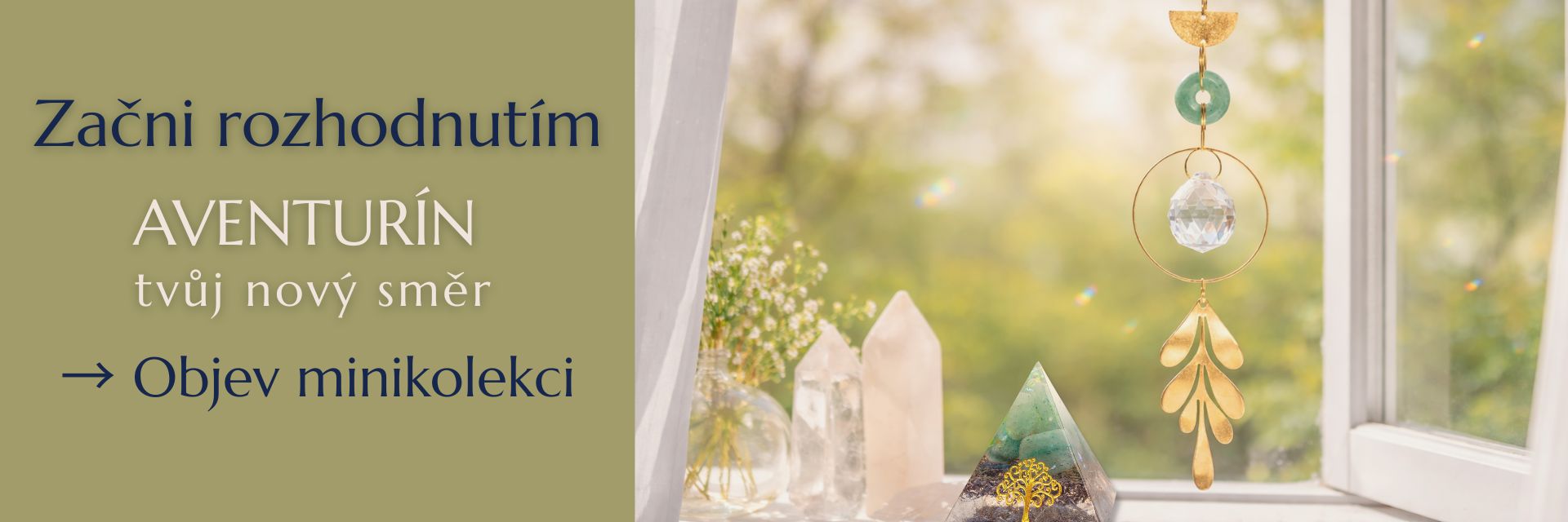 Ručně tvořený lapač slunce a orgonitová pyramida na jarním okně | BohoManie