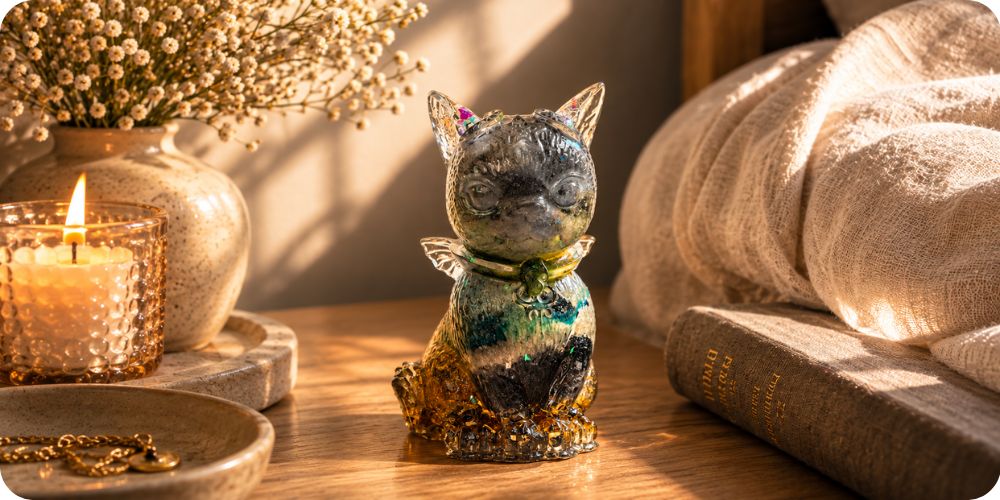 Rituální amulet kočka s mechovým achátem