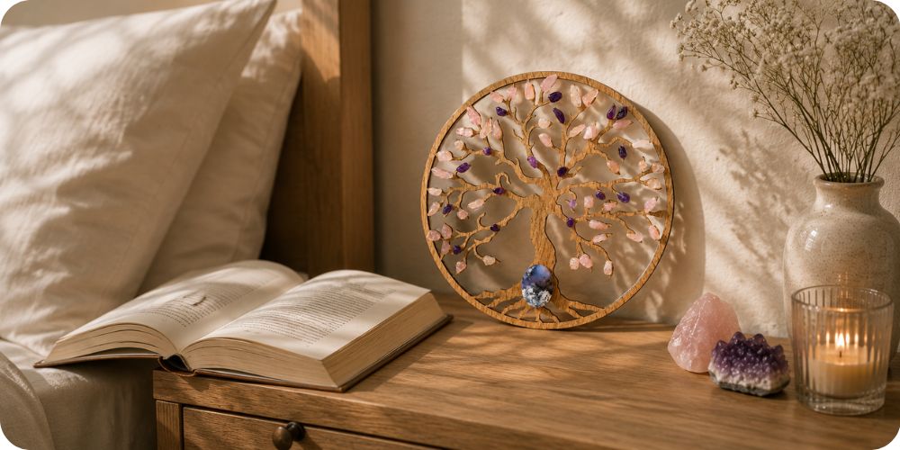 Dřevěný strom života na zeď ametyst