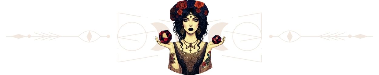 Ilustrace ženy s krystaly inspirovaná znamením Štíra – vizuální oddělovač sekce článku.