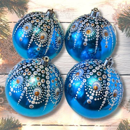 BohoManie boho banky s mandalami vanocni ozdoby sada c 49 bílo modré velké