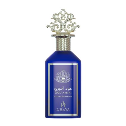 oud amiri oud extrait de parfum by l haya flakon na bilem pozadi