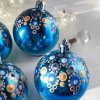Boho vánoční ozdoby, vánoční baňky s mandalami, ručně malované vánoční ozdoby na stromeček, baňka s mandalou, modré baňky.