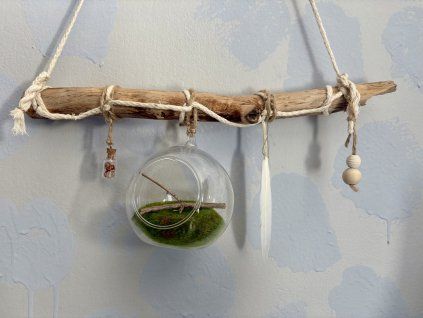 Boho drevená dekorácia s teráriom