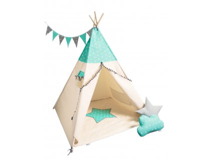detsky teepee stan mint grey stars1