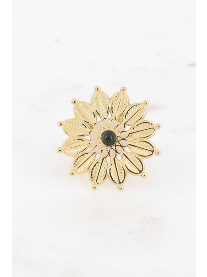 bague motif fleur ethnique avec pierre naturelle et email noir 66f0cbeda8197