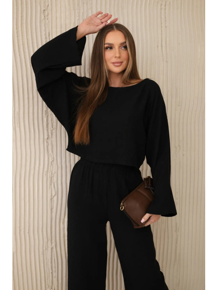 Mušelínový set - halenka a kalhoty černý