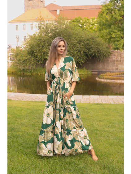 Dlouhé šaty z hedvábné směsi - green floral