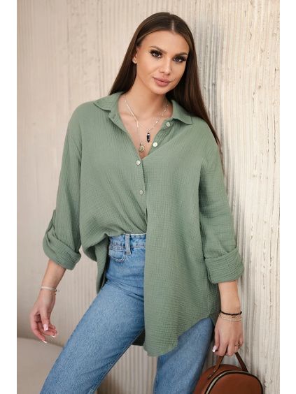Bavlněná mušelínová košile - khaki