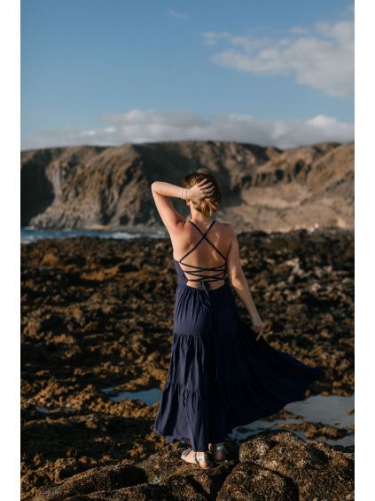 Šaty se šněrováním na zádech - azurea navy