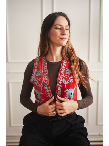 Semišová vesta slim - RED