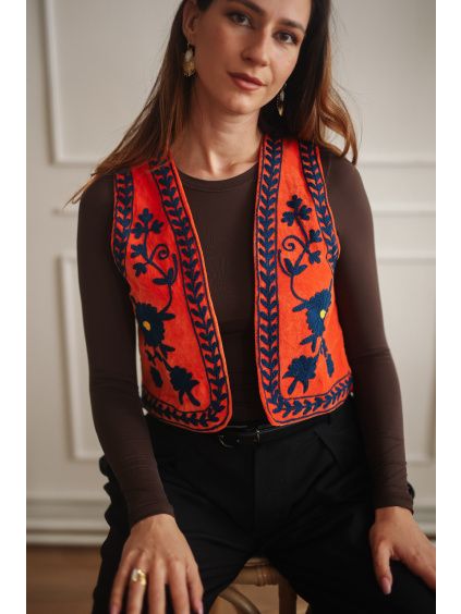 Semišová vesta slim - ORANGE
