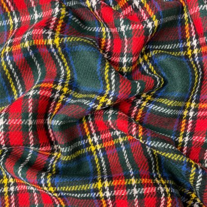 Vlněná kostkovaná látka tartan červenozelená