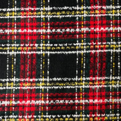 Vlněná kostkovaná látka tartan černočervená