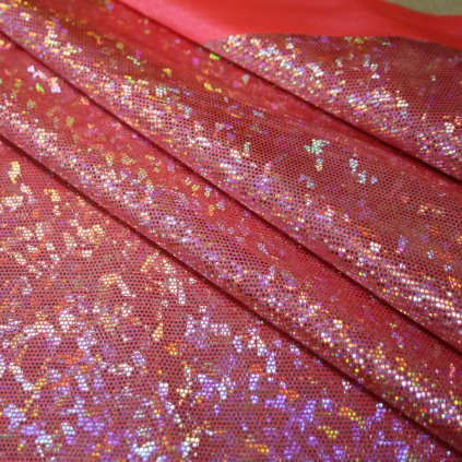 Lycra s lesklou úpravou růžová s hologramem
