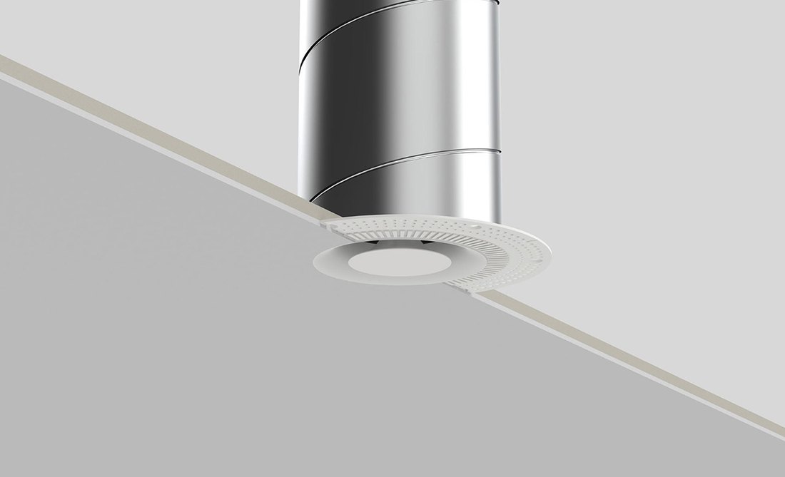 DucoVent Premium Trimless biely – rez stropom s pripojeným potrubím