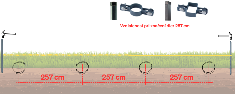 Osová príchytka + stĺp 60x40 mm alebo D48 – 257 cm