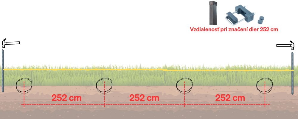 Strmeňová príchytka (čelná montáž) + stĺp 60x40 mm – 252 cm