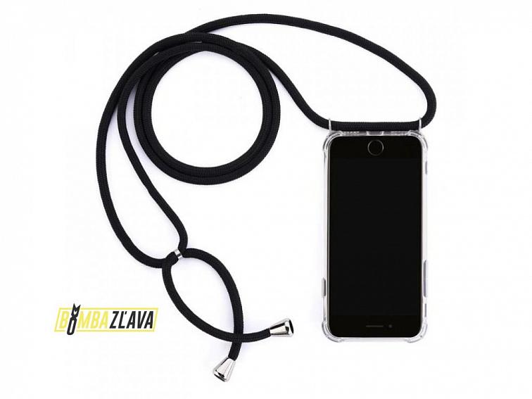 Zadní transparentní obal s černou šňůrkou Neck Strap pro iPhone